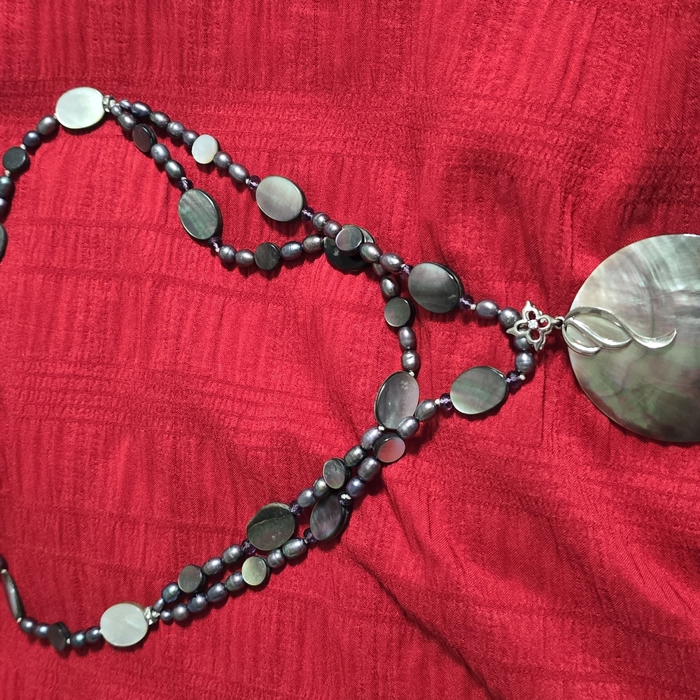 Designer Sterling Silver Abalone Shell Pearl Neck… - image 4